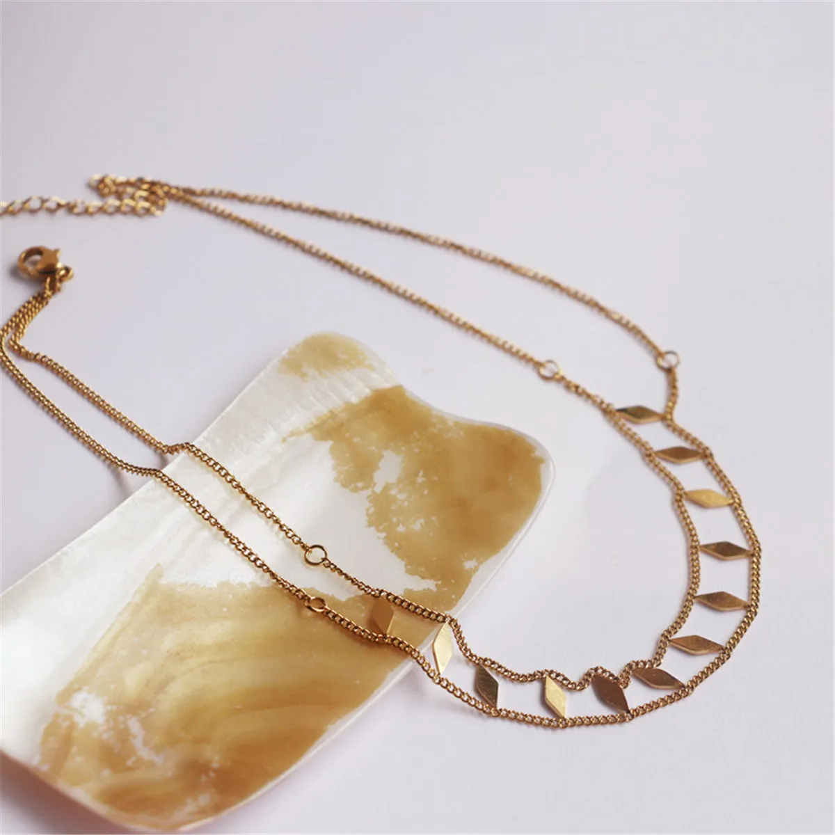 18K Gold-Plated Twine Chain Rhombus Layered Choker Necklace