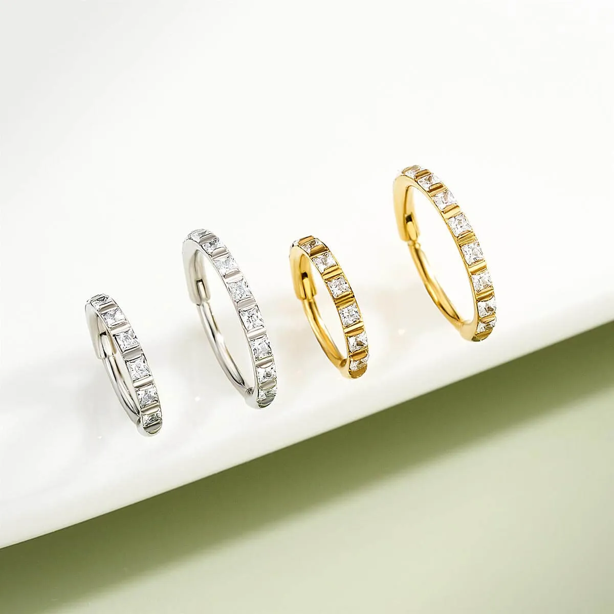 20G Square CZ Hinged Segment Nose Ring
