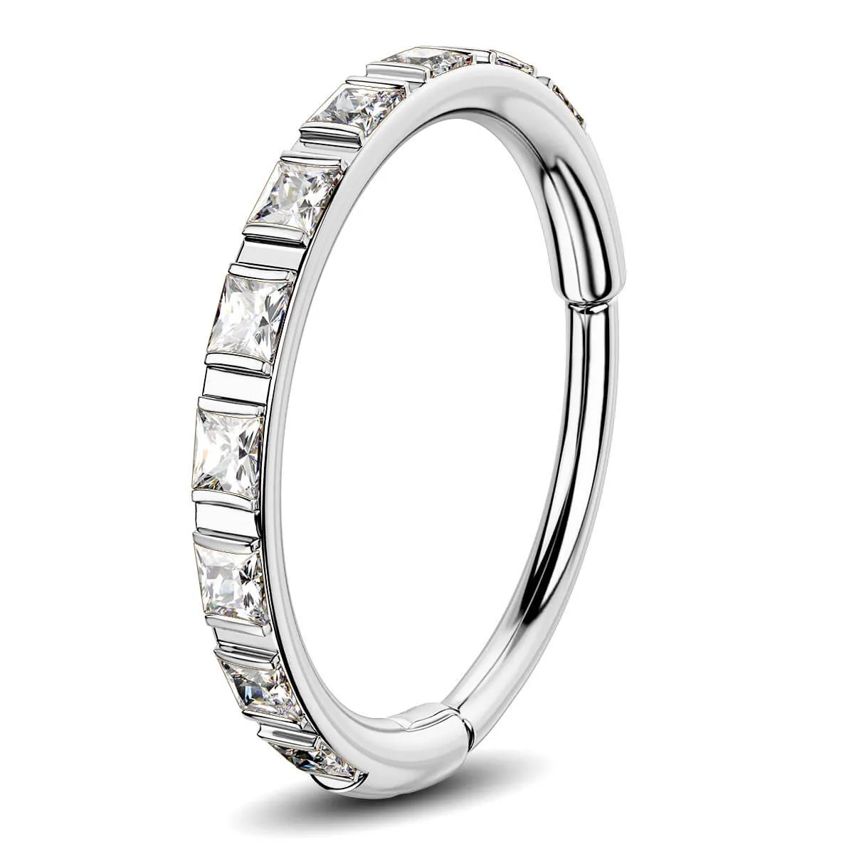 20G Square CZ Hinged Segment Nose Ring