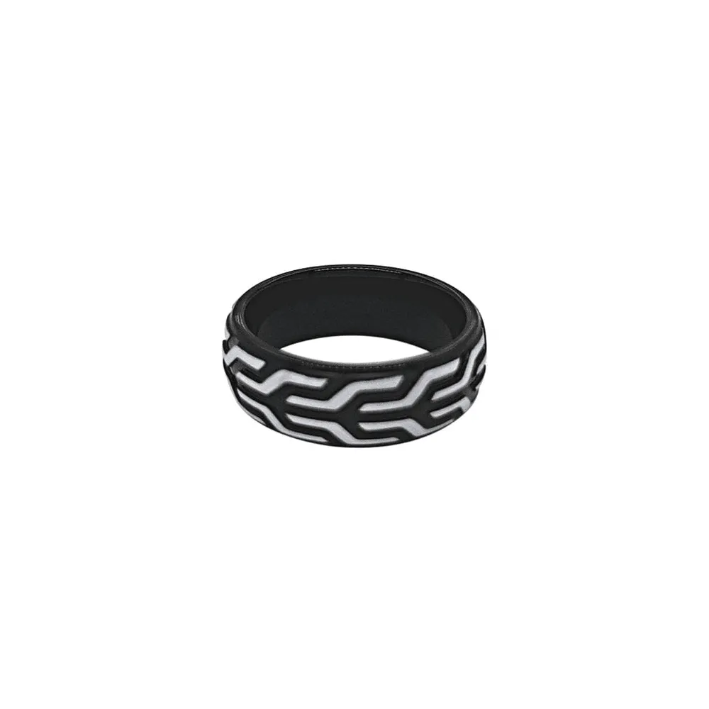 Black and Silver Geometric Patterned Ring in Stainless Steel