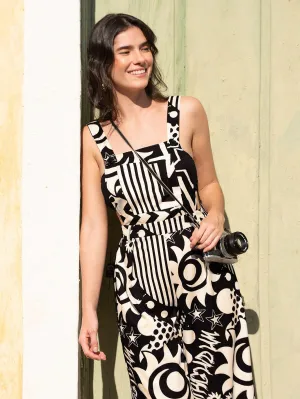 CAJUNI Sun And Star Printed Large Pockets Long-Strap Jumpsuit