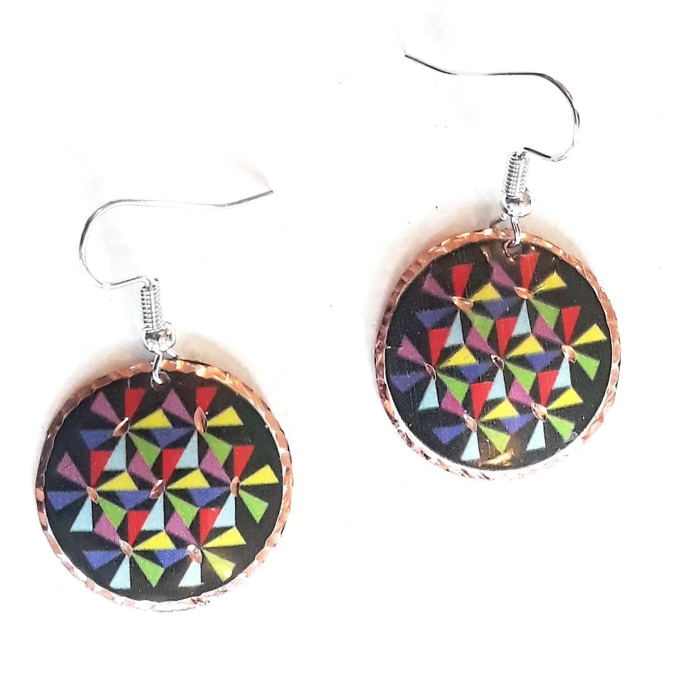 Etched Copper Geometric Earrings - Multicolor Circles