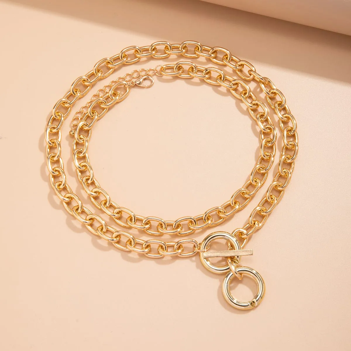 Geometric Toggle Clasp Ring Pendant Cable Chain Necklace Set