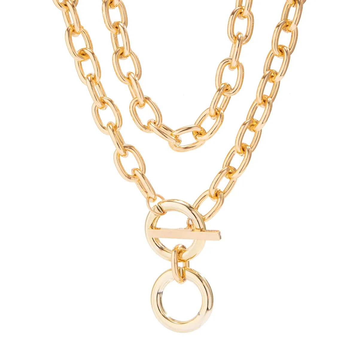 Geometric Toggle Clasp Ring Pendant Cable Chain Necklace Set