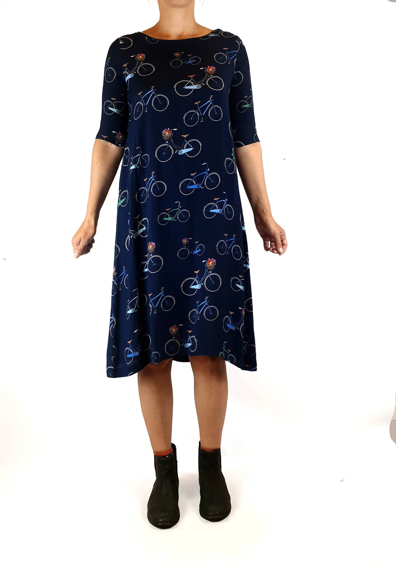 Harvest Lane navy half length sleeve dress with bicycle print size 8