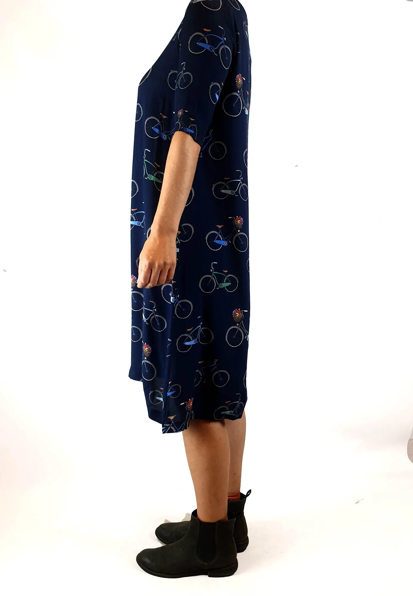 Harvest Lane navy half length sleeve dress with bicycle print size 8