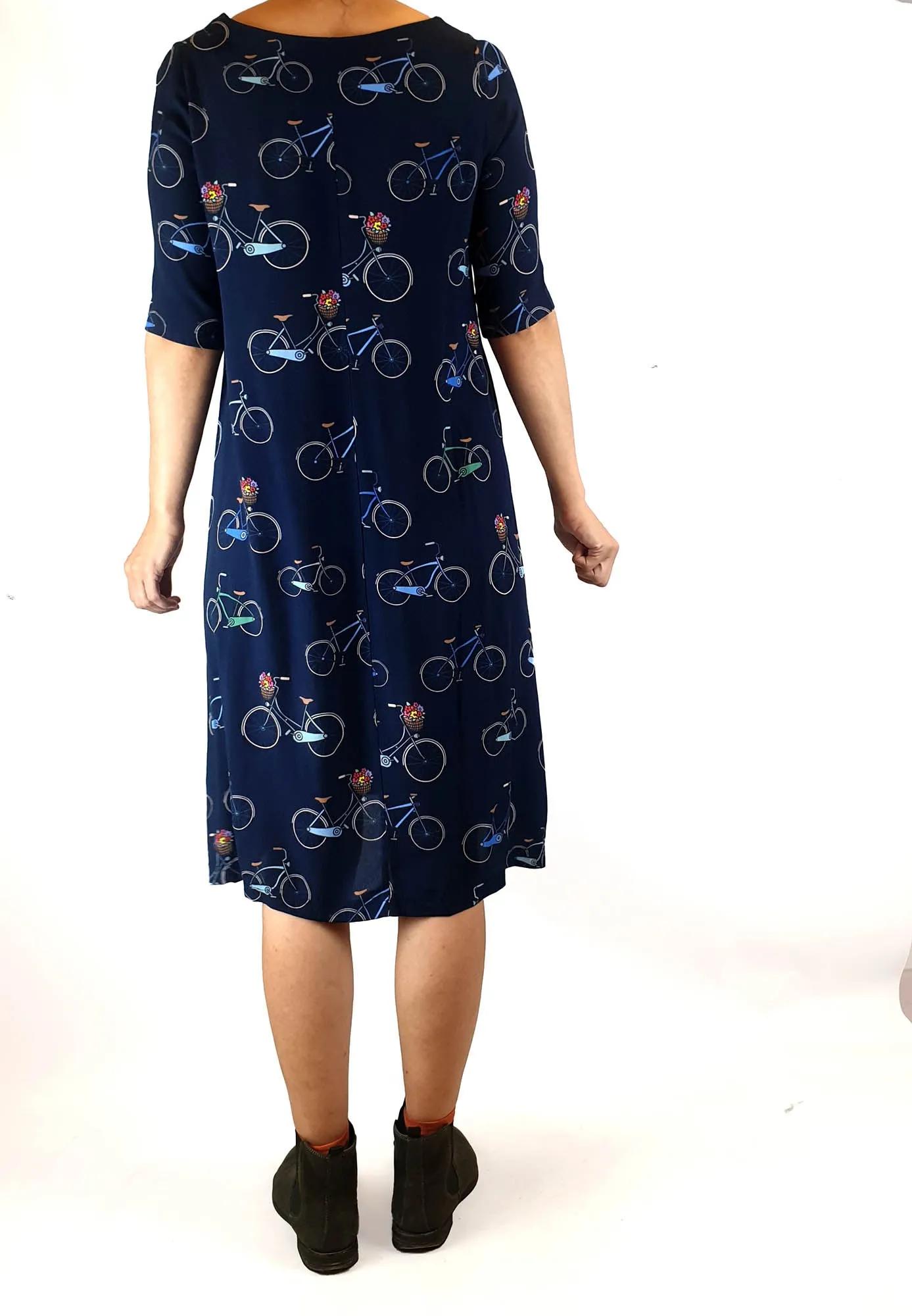 Harvest Lane navy half length sleeve dress with bicycle print size 8