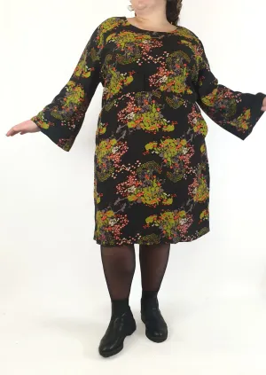 Joanie black dress with red and green floral print size UK24 (as new with tags)