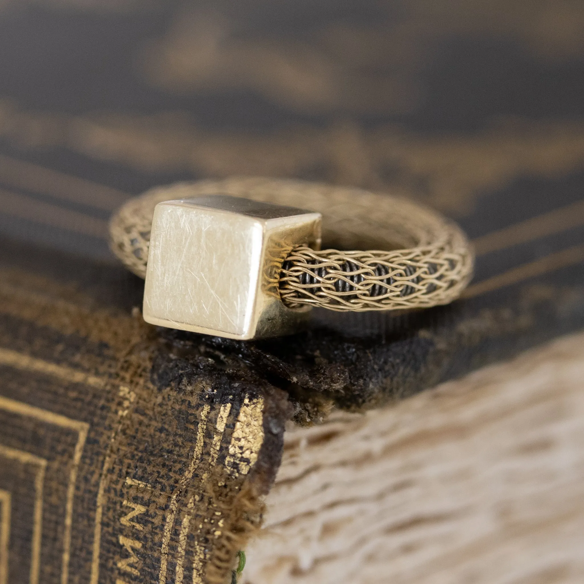 Modernist Cube and Chain Link Ring