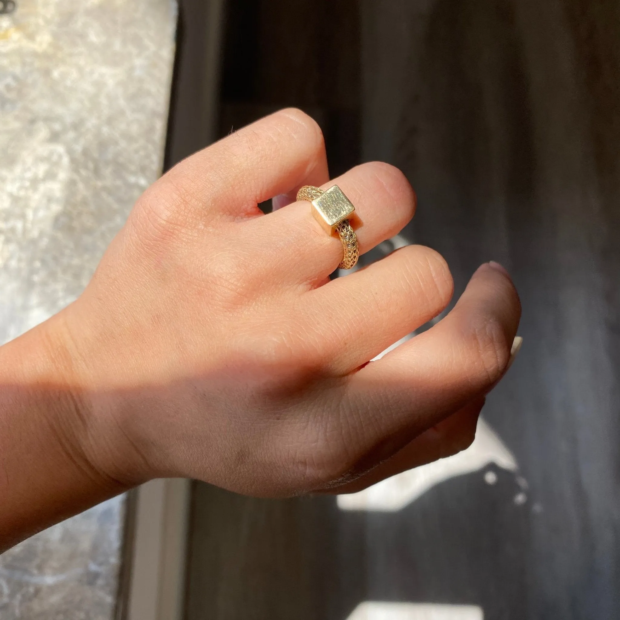 Modernist Cube and Chain Link Ring