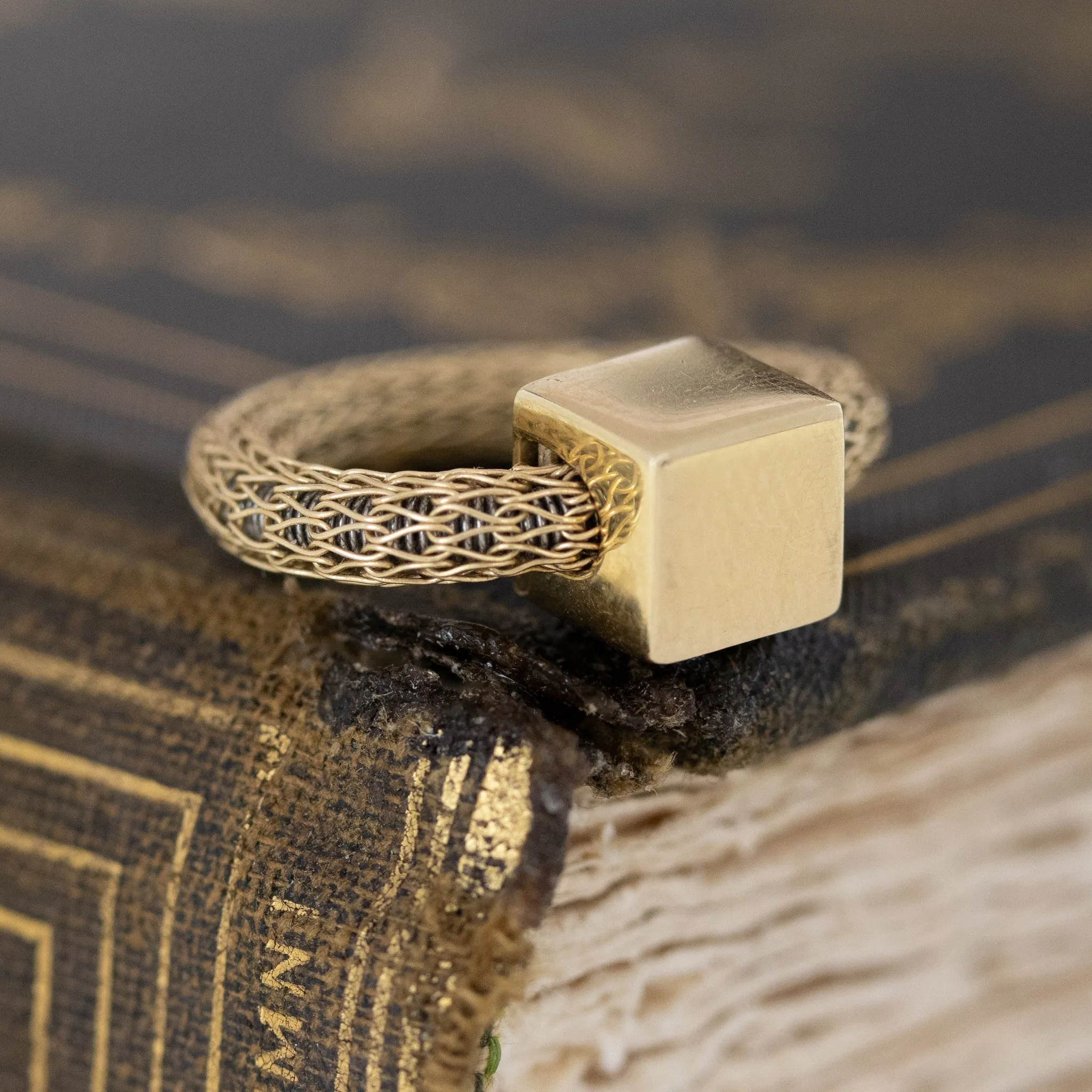 Modernist Cube and Chain Link Ring