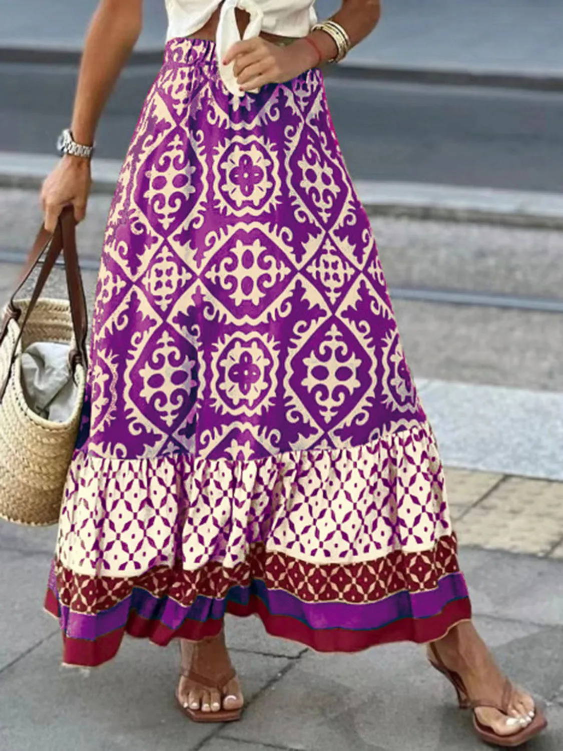 Thalia Geometric Elastic Waist Maxi Skirt