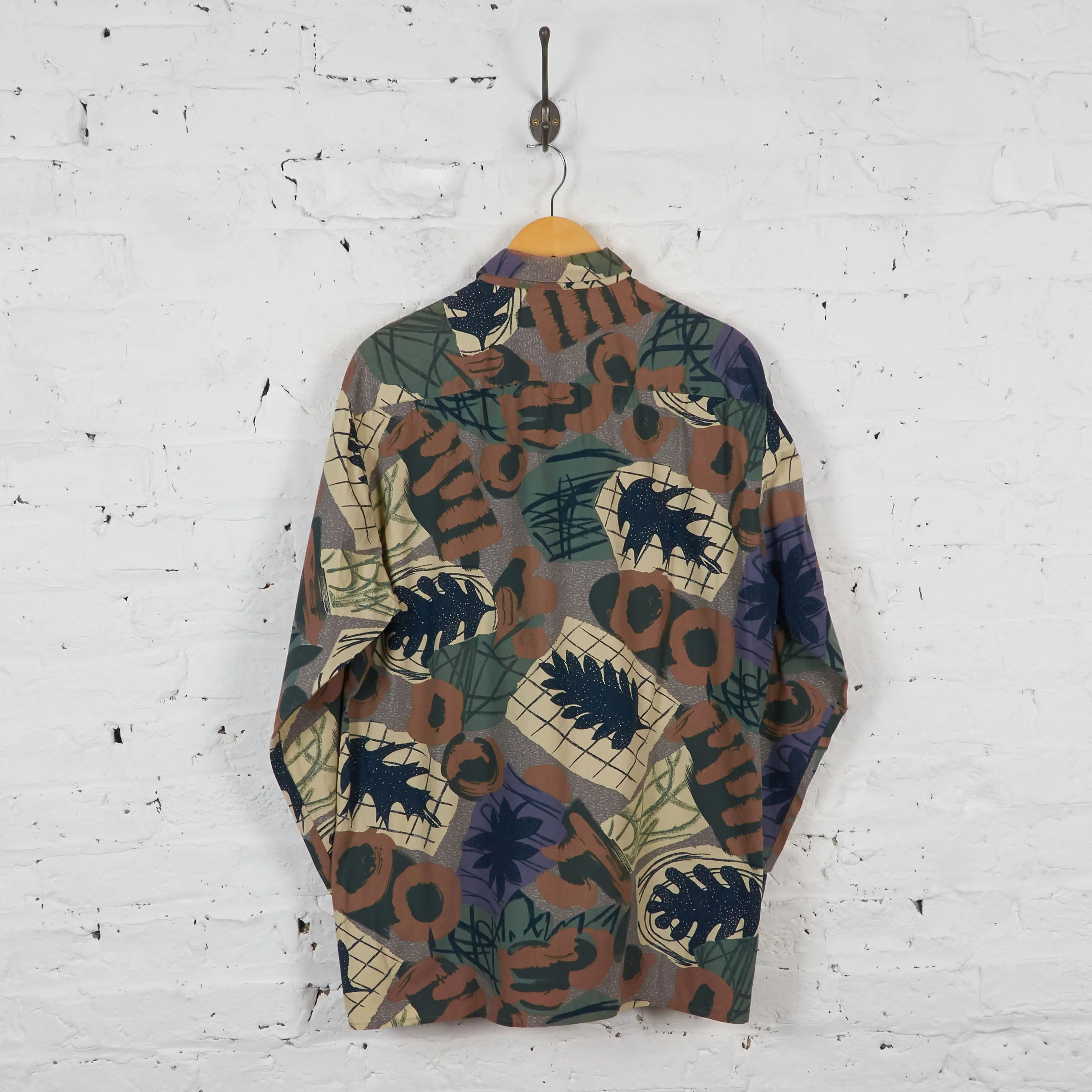 Vintage Woodland Abstract Patterned Shirt - Green - L
